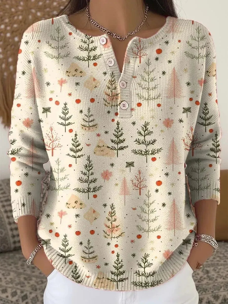 Dames Warme Trui met Feestelijke Print Comfortabele Pasvorm