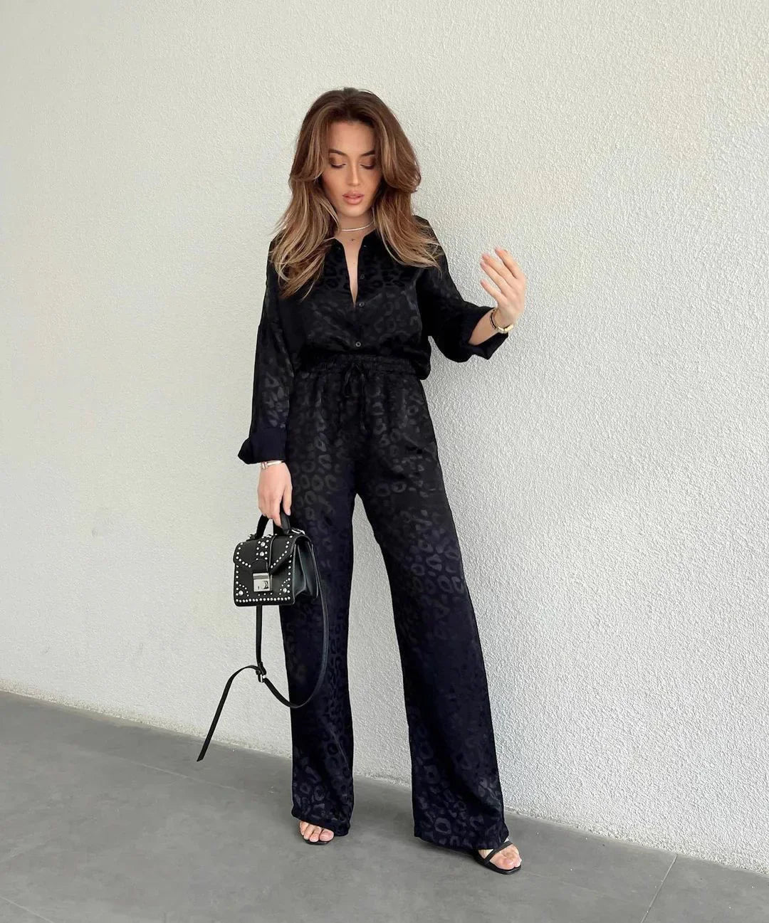 Vrouwelijke Blouse en Broek Set Wijd en Stijlvol
