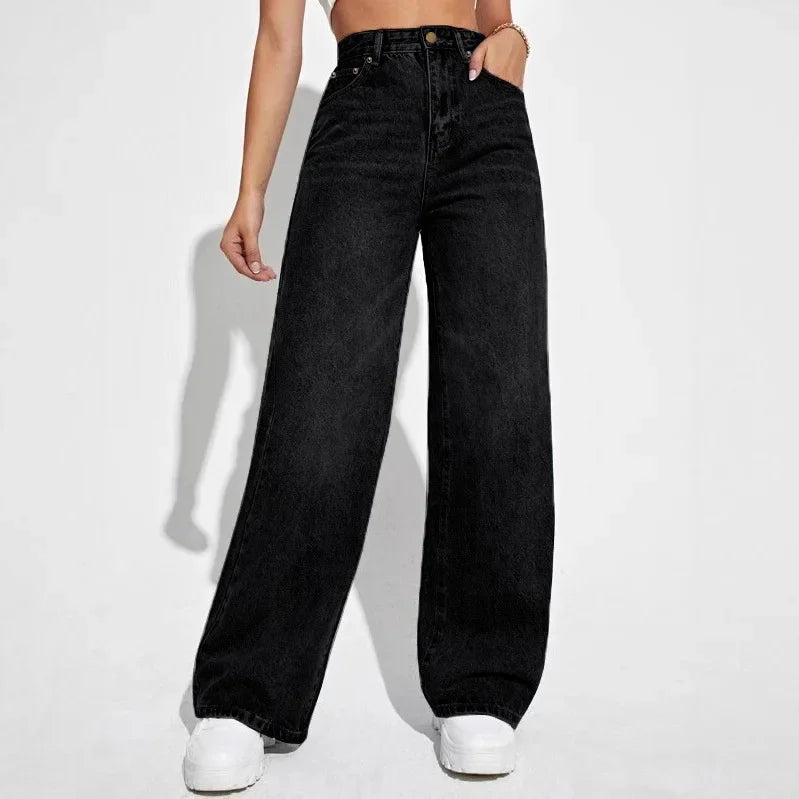 Hoge Taille Rechte Spijkerbroek Dames Wide Leg Jeans