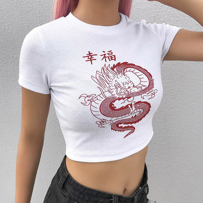 Retro Draken T-shirt Vrouw Croptop