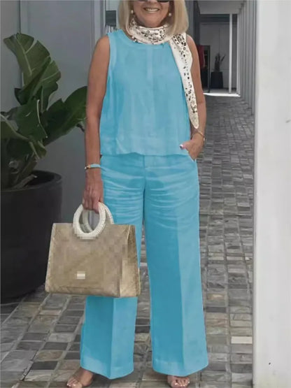 Dames Zomerset Linnen Tweedelig Mouwloos