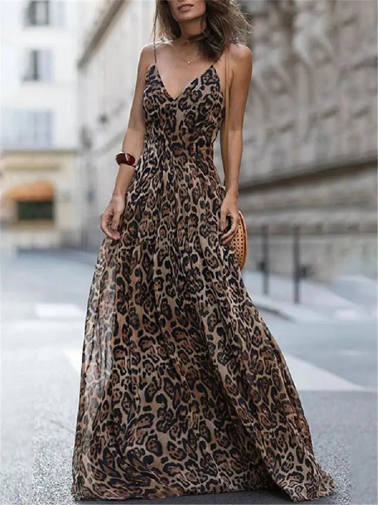 Jurk met Luipaardprint en V-halslijn Zomerjurk voor Vrouw - Mode Vibes