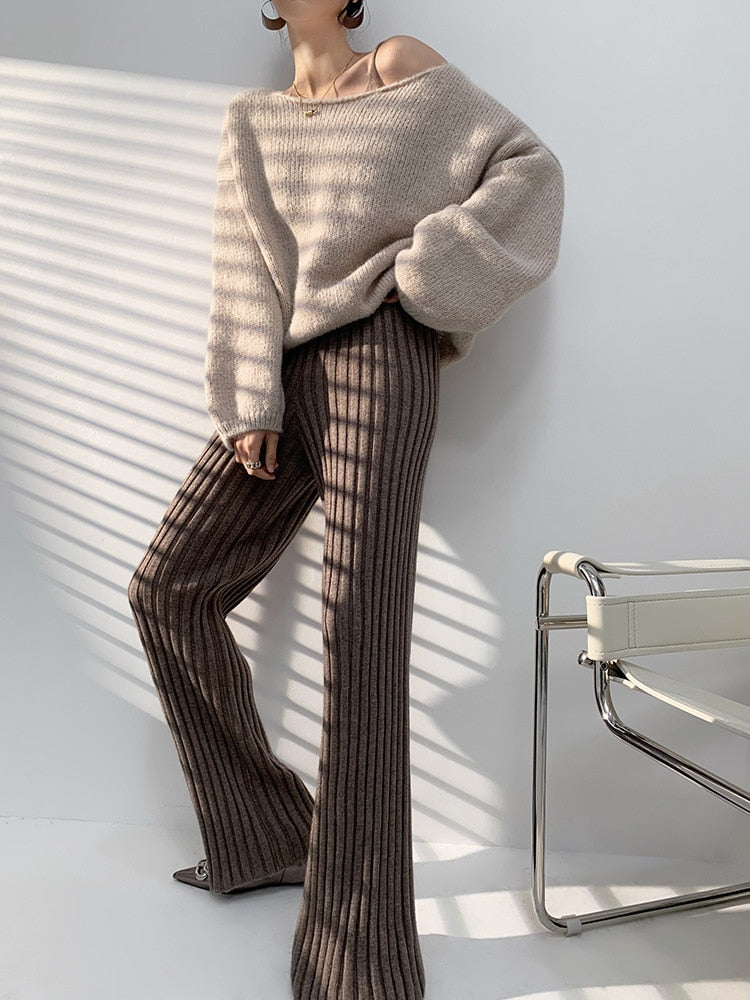 Ruime Gebreide Broek voor Vrouw Polyester Elasthaan Comfortabel - Mode Vibes