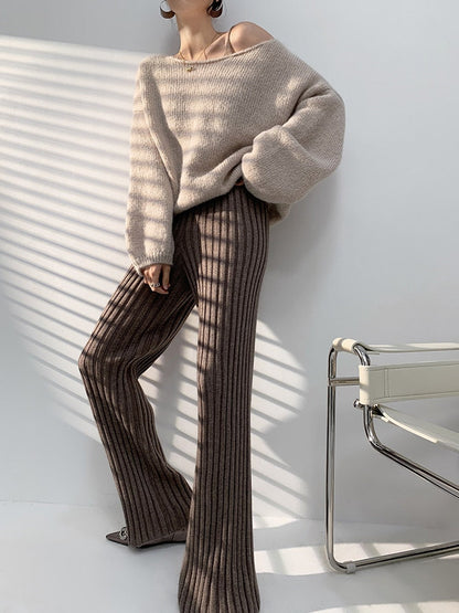 Ruime Gebreide Broek voor Vrouw Polyester Elasthaan Comfortabel - Mode Vibes