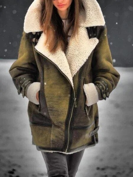Suède Sherpa Jas Dames Warm en Stijlvol - Mode Vibes