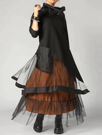 Jurk met Lange Mouwen Ronde Hals Patchwork Stijl - Mode Vibes