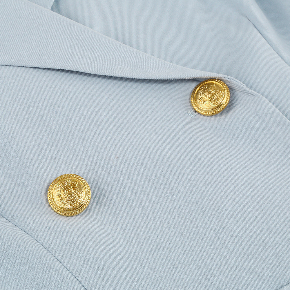 Zwarte Cape Jurk met Gouden Versiering en Blazer Model