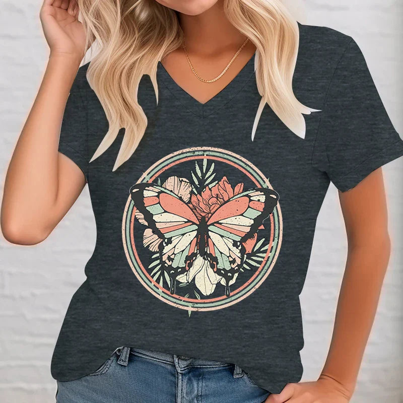 V-hals Shirt Bedrukt Casual Dame