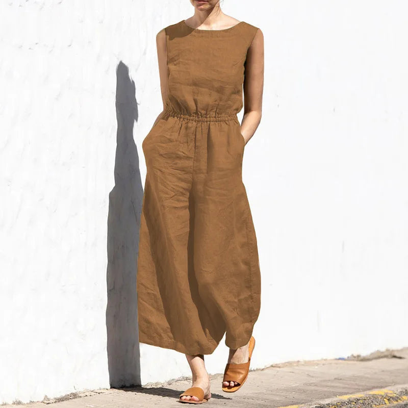 Vrouwelijke Jumpsuit van Katoen en Linnen - Mode Vibes