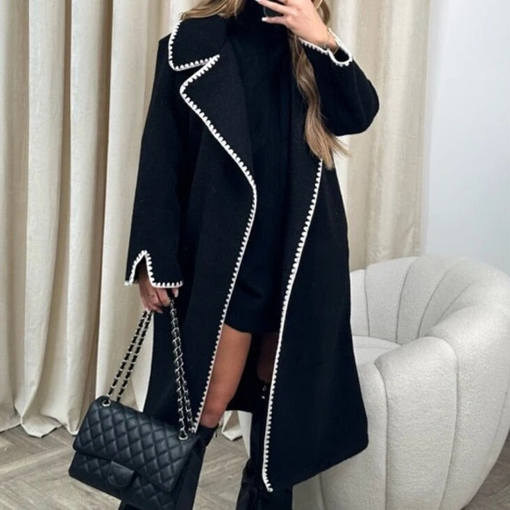 Elegante Lange Jas voor Vrouw Warm en Stijlvol