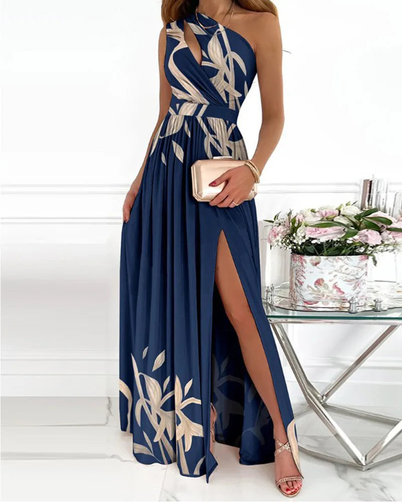 Elegante Maxi Jurk Een Schouder Mooi Zomerjurk - Mode Vibes