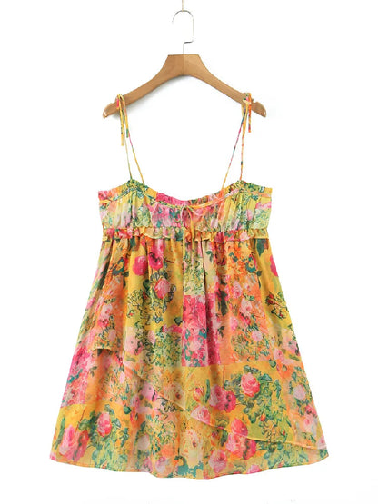 Variant image for Boho Bellezza | Mini Vestito Floreale Elegante con Spalline Sottili-1