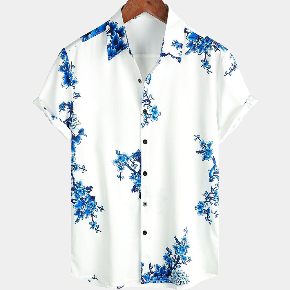 Mannen Zomeroverhemd Korte Mouwen Bloemenprint - Mode Vibes