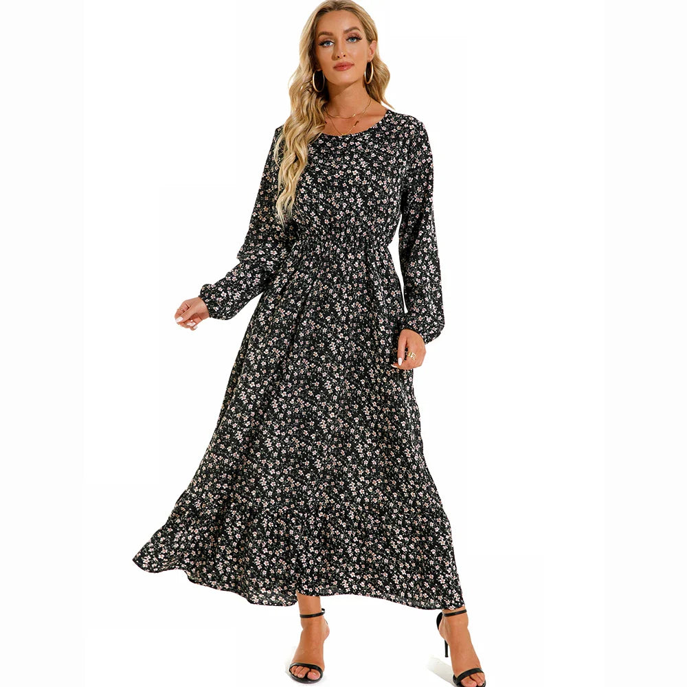 Variant image for Sole | Abito Donna Maxi Bohémien Floreale in Chiffon con Maniche Lunghe-13