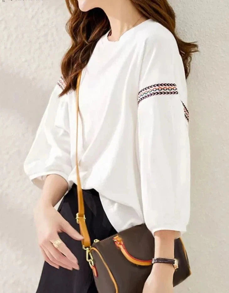 Fresca Chic Zomerblouse met Webbing