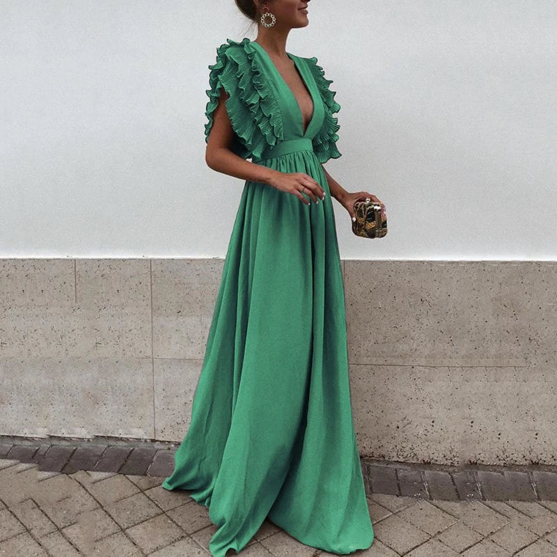 Elegante Jurk met Gerimpelde Mouwen Vrouwenjurk Zomer