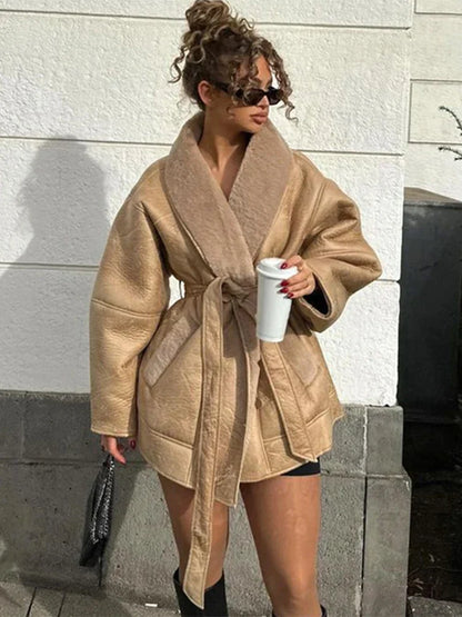 Leren Jas Dames Bontkraag Warm Winterjas
