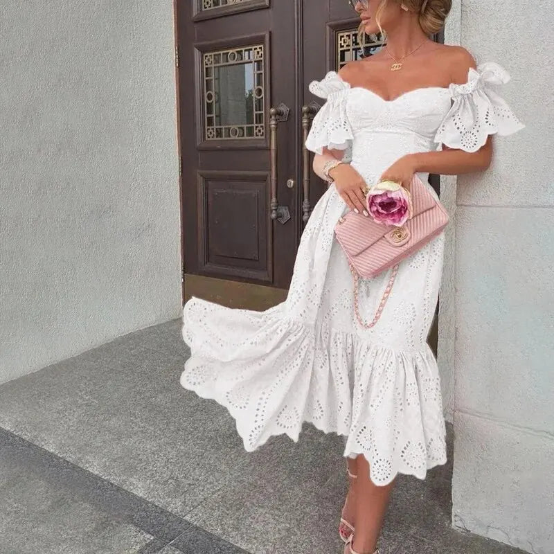 Prinsessenjurk Off-the-shoulder Rood Roze Feestjurk