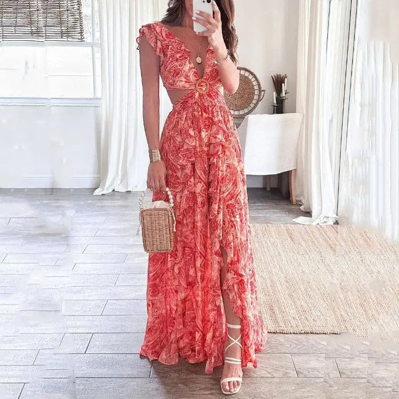 Vrouwelijke Elegante Jurk Diepe V Hals Zonder Rug - Mode Vibes