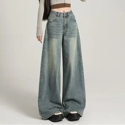 Dames High Waist Jeans Grijze Wide Leg Spijkerbroek Stoere Look