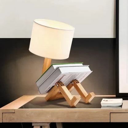 Houten Tafellamp met Boekenrek en Dimbare Verlichting