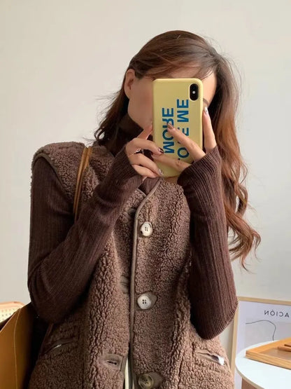 Gilet Anne Wollen Luxe Stijlvol Donkerbruin