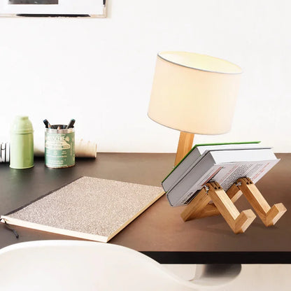 Houten Tafellamp met Boekenrek en Dimbare Verlichting