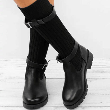Dames Leren Laarzen Warm Gebreid Wol Winter