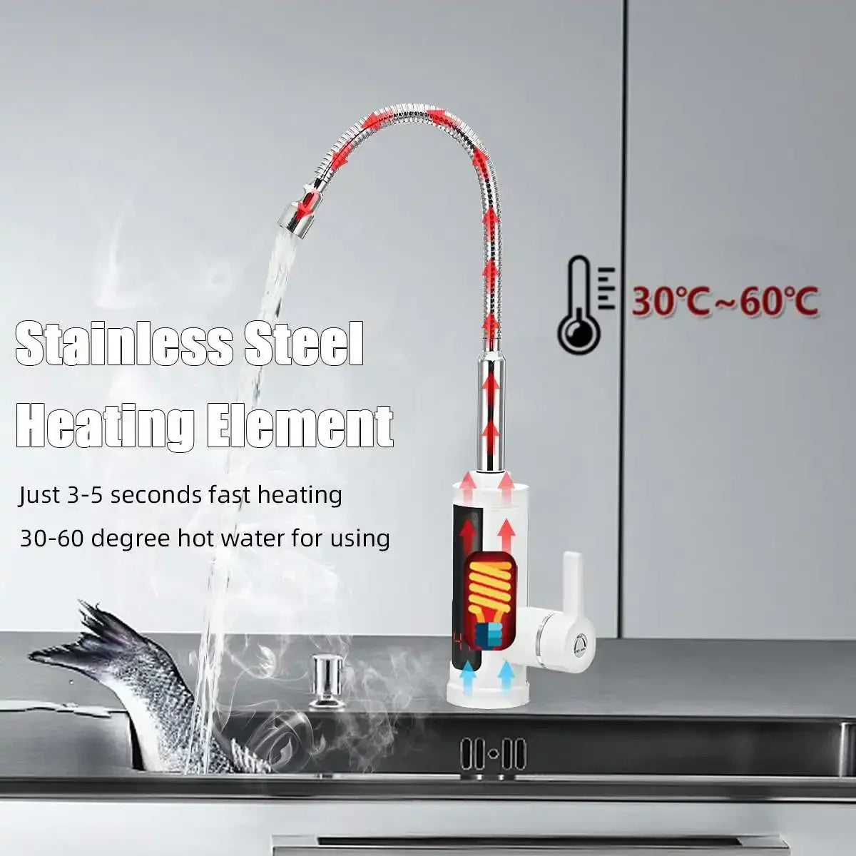 Elektrische Keukenkraan 3000W Direct Warm Water FlowHeat