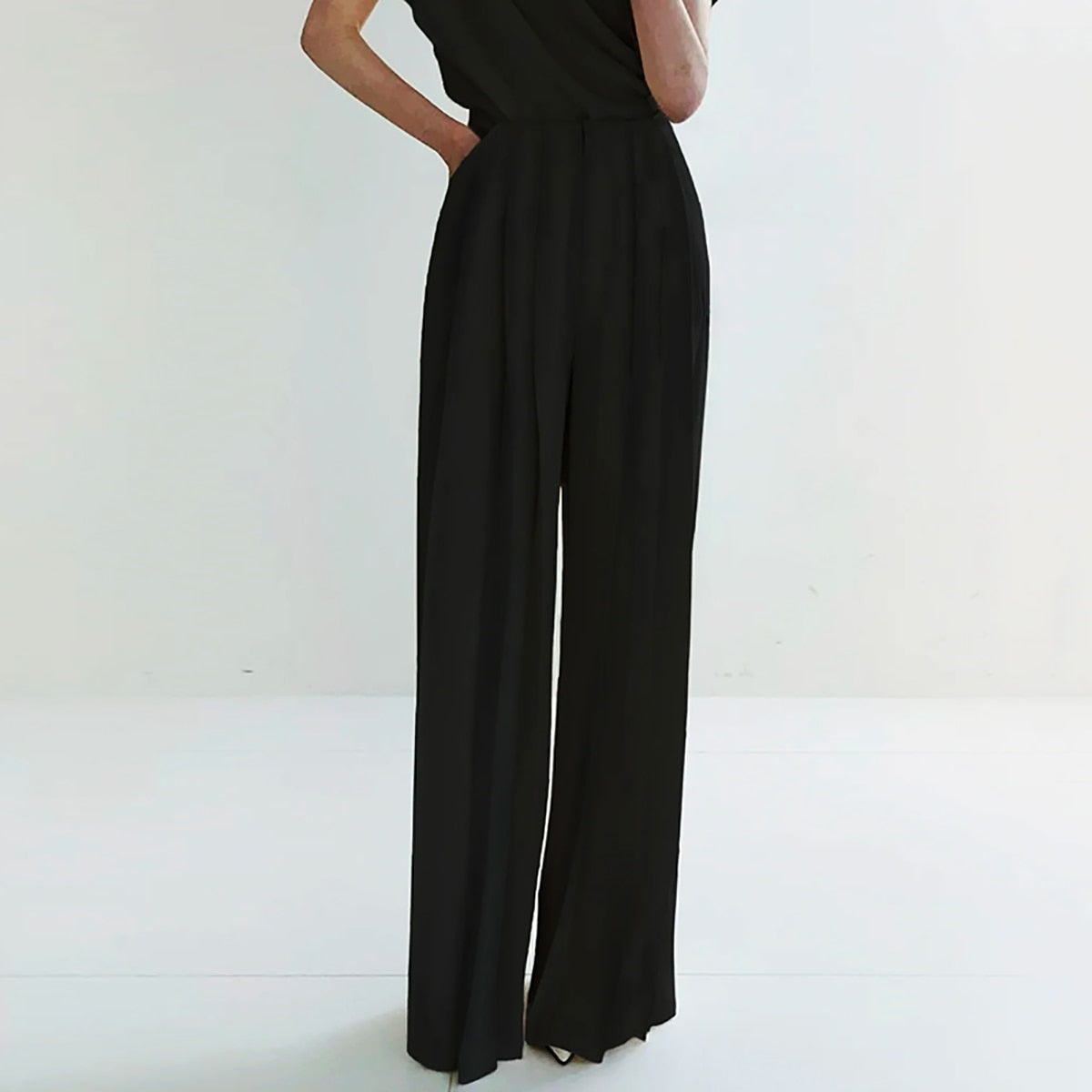 Hoge Broek Comfortabel Geplooide Polyester Elasthaan