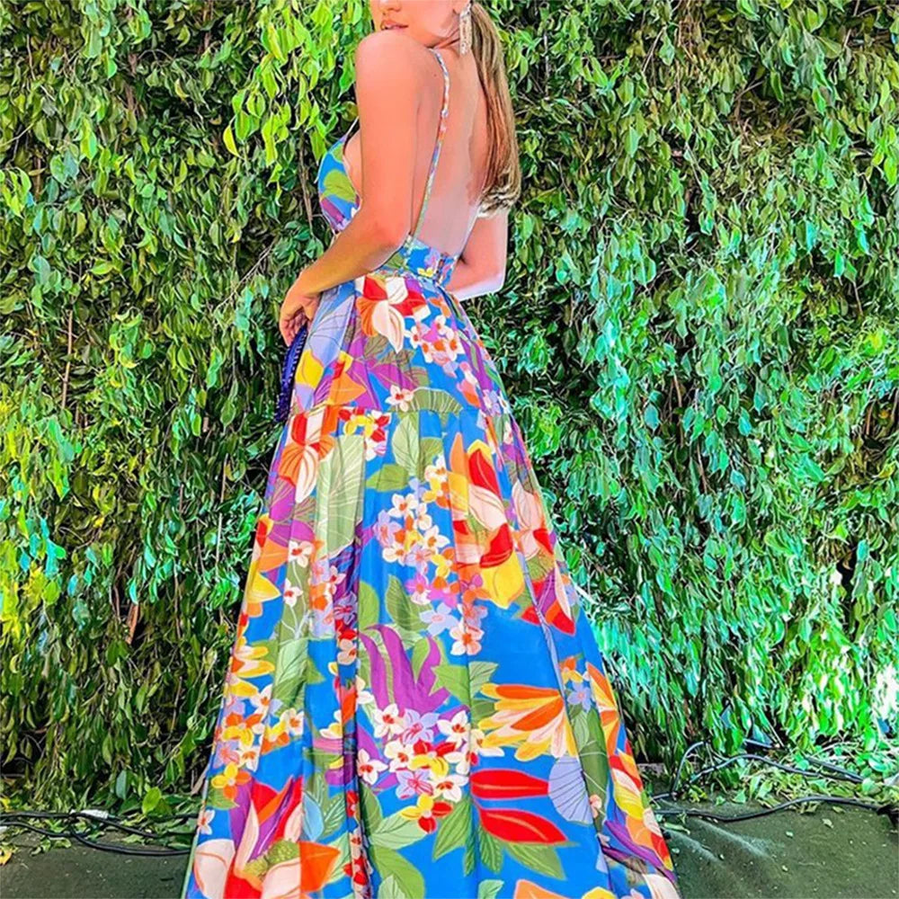 Zomerjurk Zonder Rug Met Vrolijke Vakantieprint - Mode Vibes