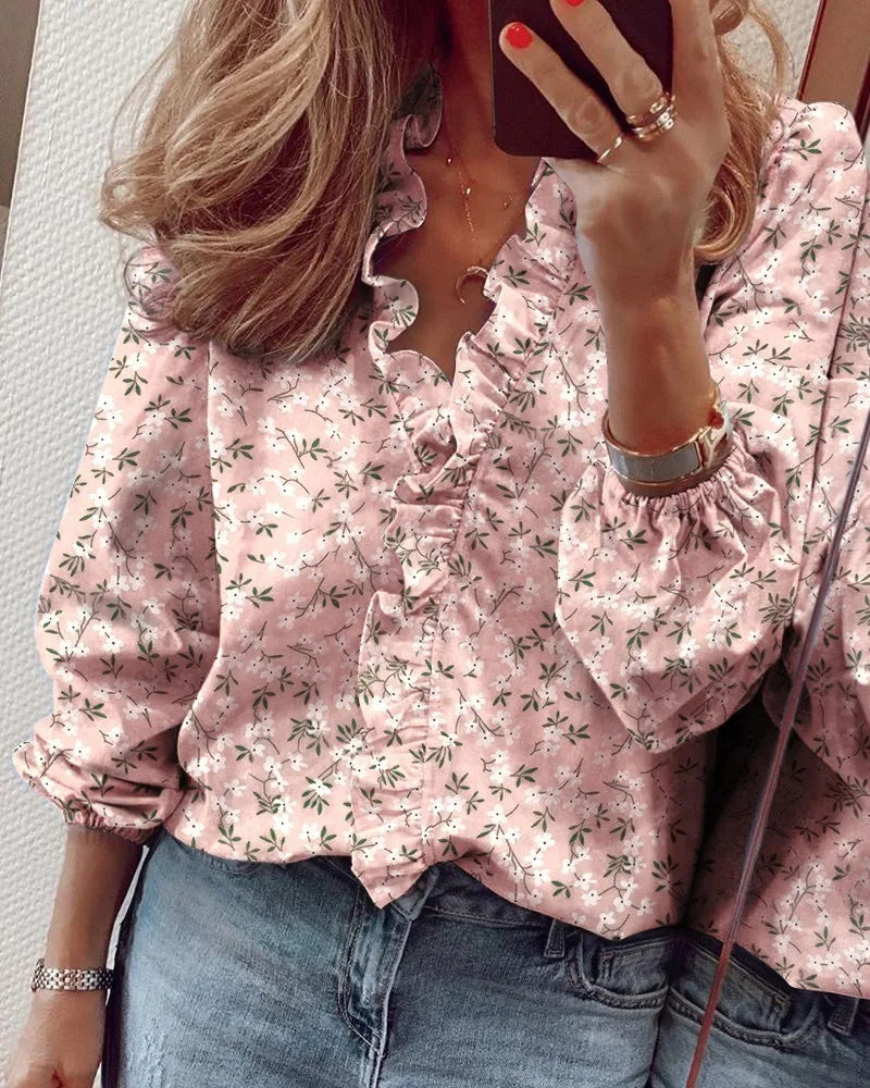 Vrouwelijke Blouse met Lange Mouwen en Ruches
