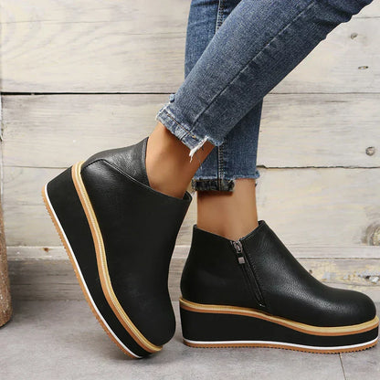 Elvora – Dames Enkelboots met Plateauzool en Rits