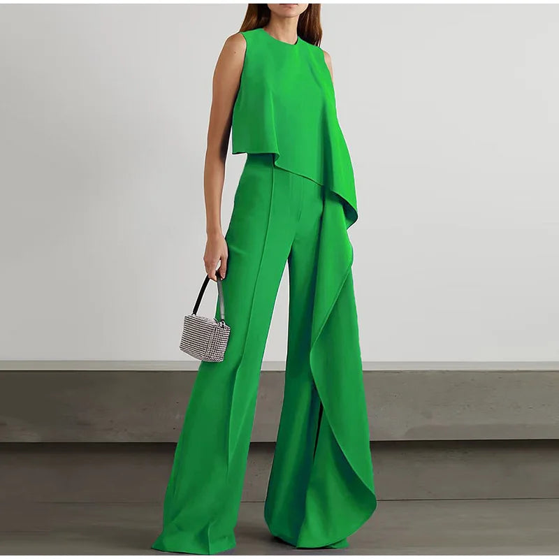 Vrouwelijke Casual Broek Set met Wijd Mouwloze Top