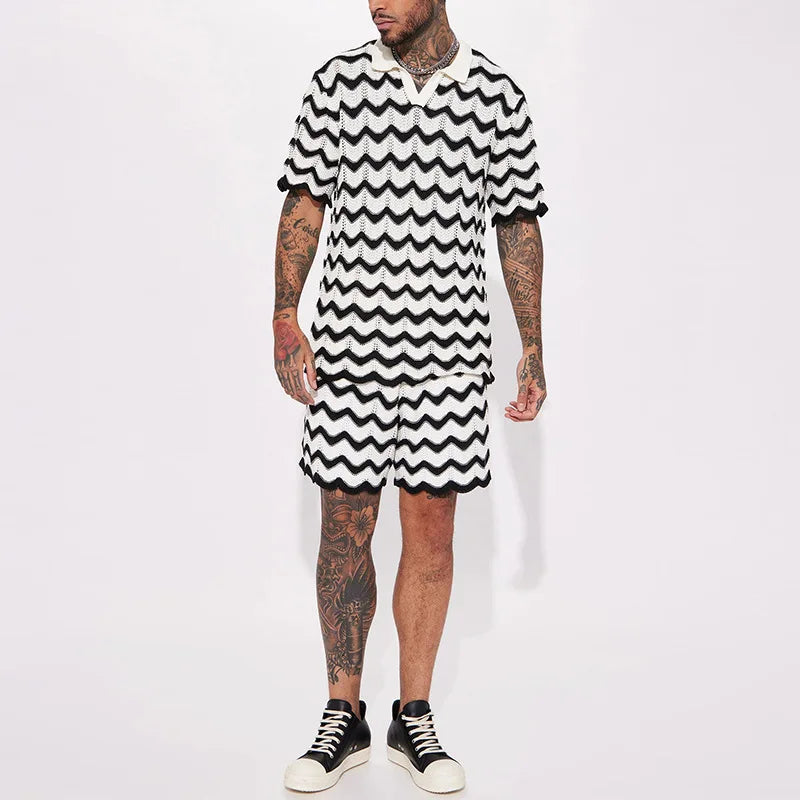 Gebreide Zomer Set voor Heren met Zigzagpatroon - Mode Vibes