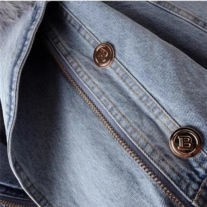 Diana | Giacca in denim con collo in pelliccia sintetica