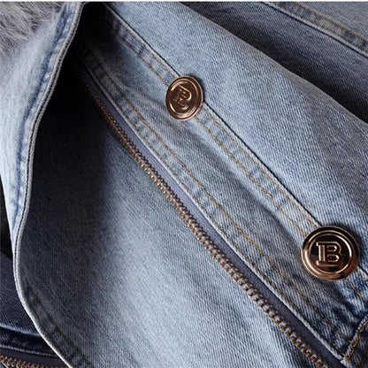 Diana | Giacca in denim con collo in pelliccia sintetica