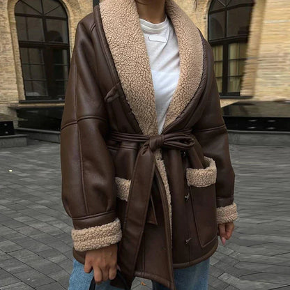 Leren Winterjas met Bontkraag Warm en Stylish