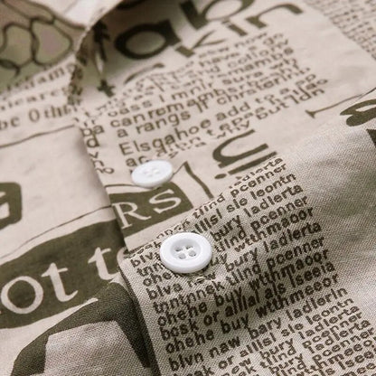 Mannen Overhemd Krantenprint Klassiek Met Knoopsluiting