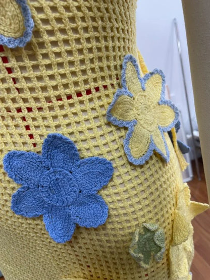Zomerjurk Geel Gehaakt Bloemenrok Minimale Stijl