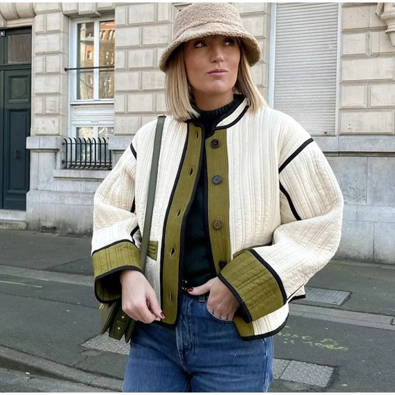 Patchwork Jas voor Vrouwen Elegante Stijl - Mode Vibes