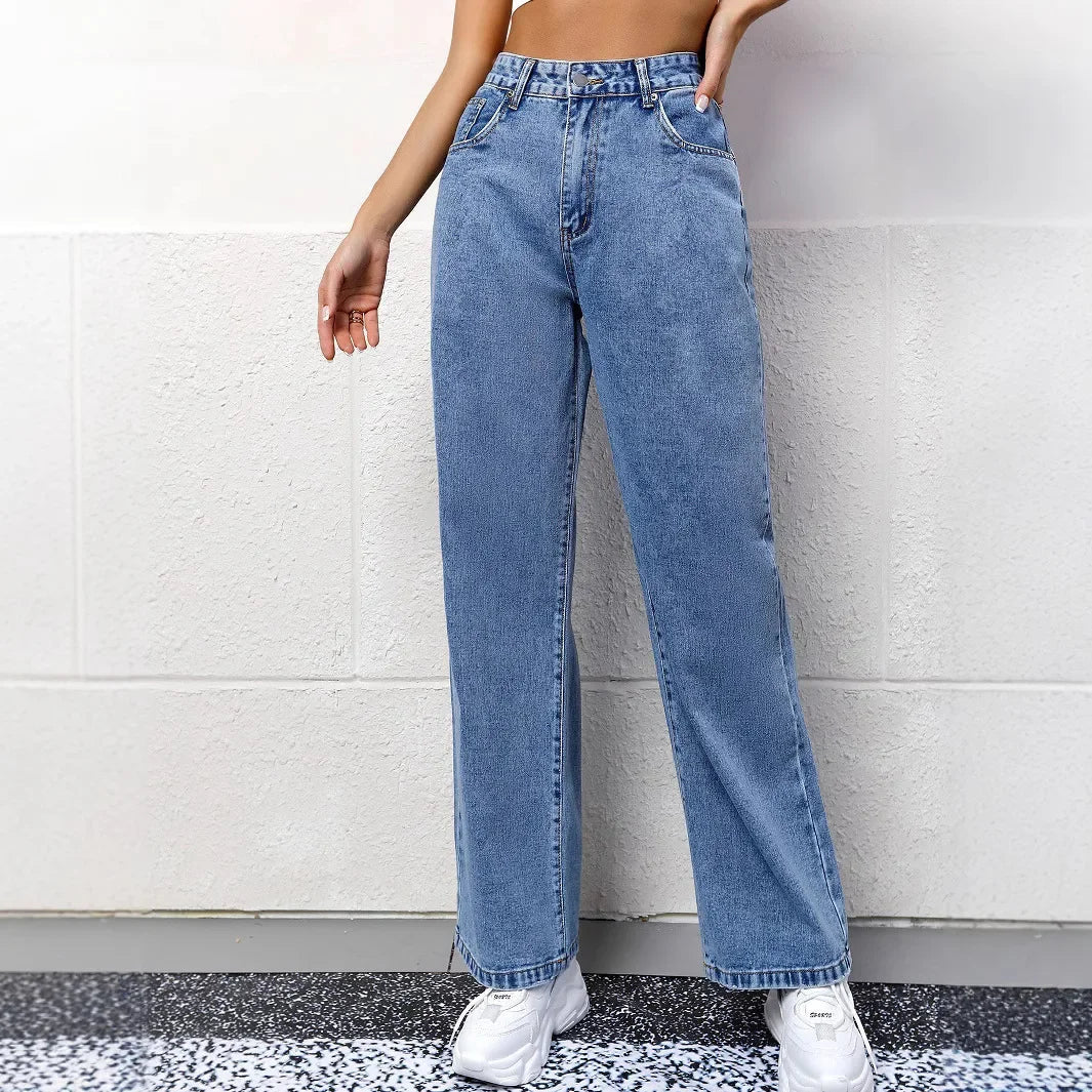Dames High Waist Jeans Ruime Broek Zijde