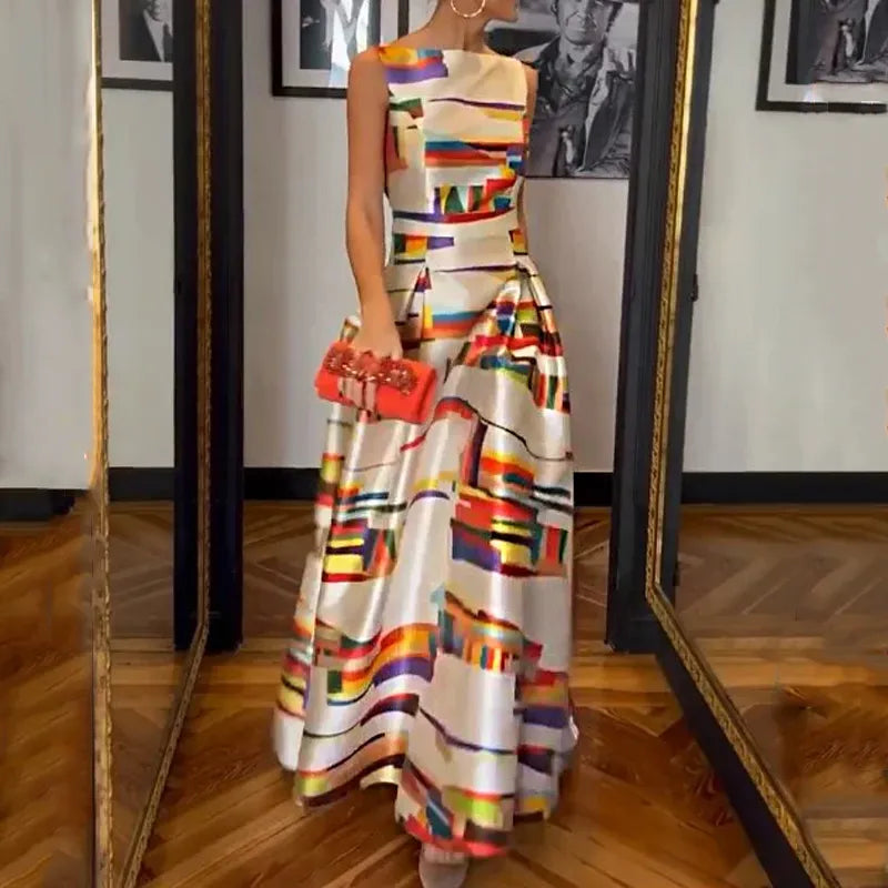 Maxi Jurk Zomer Vrouwelijke Elegant Vintage Print - Mode Vibes