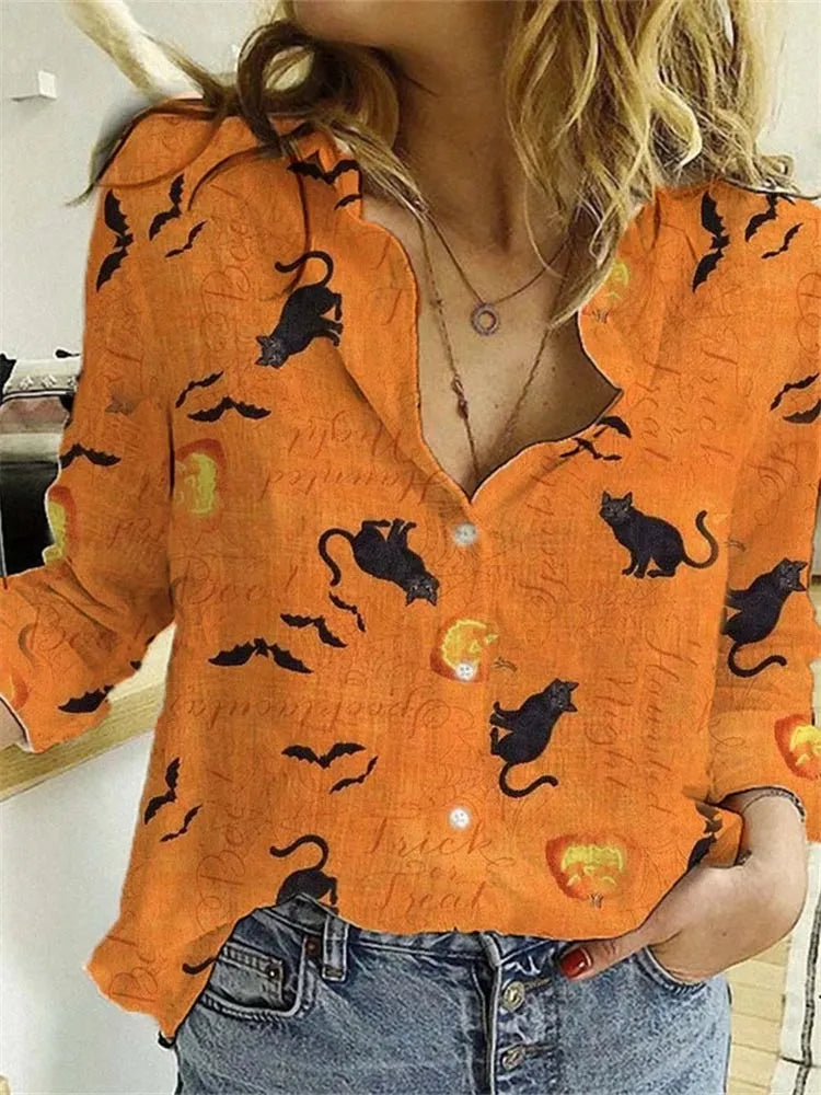 Halloween Blouse voor Vrouw Spookachtig Design - Mode Vibes