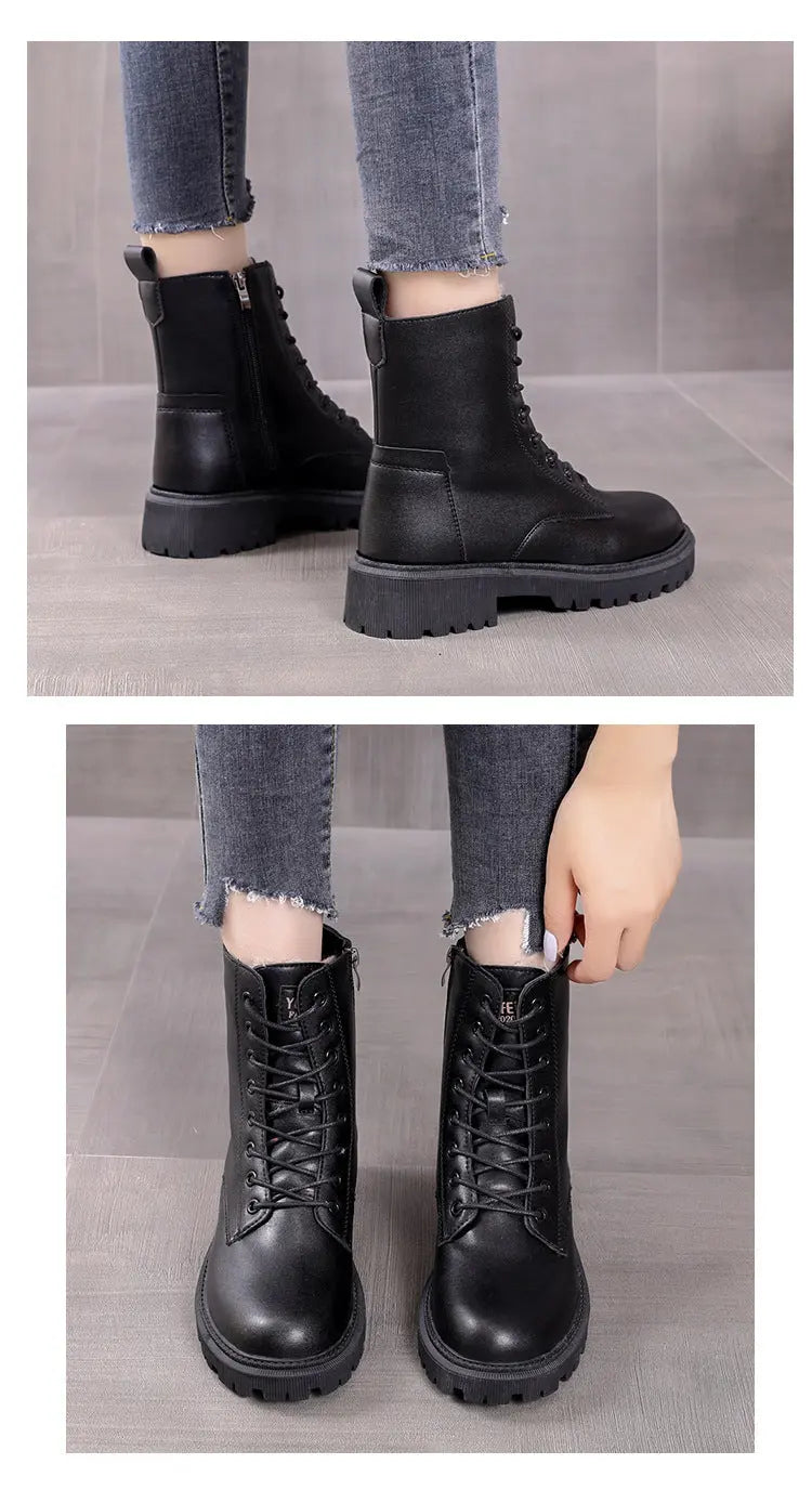 Leren Veterschoenen Zwart Gevoerd Profielzool