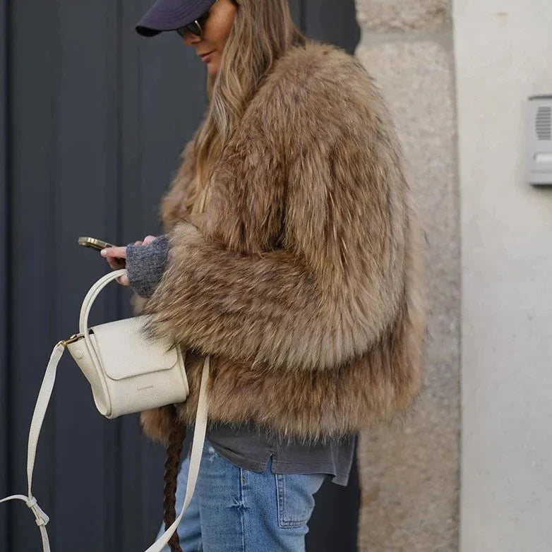 Dames Pluche Jas Imitatiebont Warm en Stijlvol