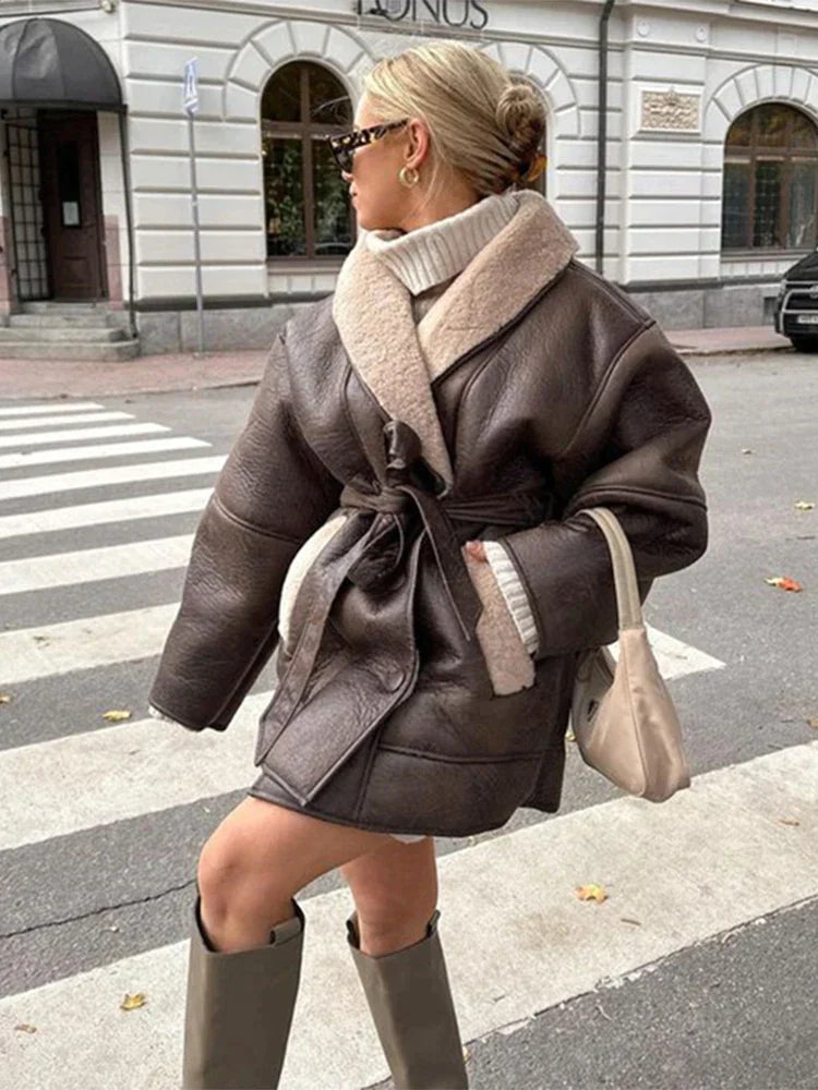 Leren Jas Dames Bontkraag Warm Winterjas