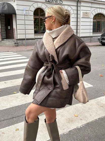 Leren Jas Dames Bontkraag Warm Winterjas