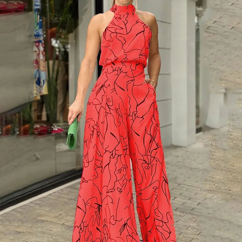 Vrouwelijke Halternek Jumpsuit Elegante Bedrukt