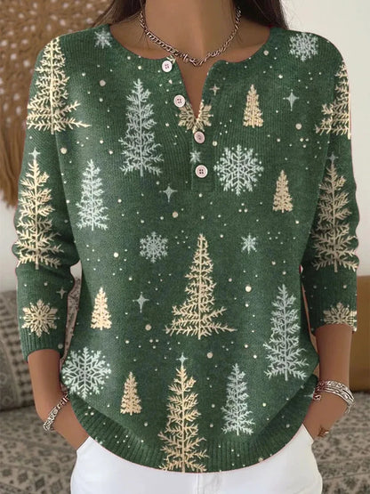 Dames Warme Trui met Feestelijke Print Comfortabele Pasvorm
